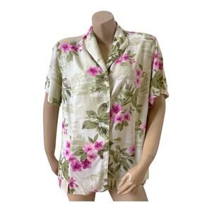 Jamaica Bay Hawaiian Shirt Womens Plus 1X Floral Tropical Rayon Camp Button Up